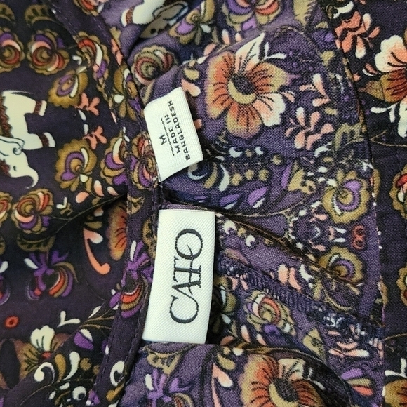 3/$30 CATO Purple Elephant Floral Oversized Long Sleeve Hi-low Scoop Neck Tunic - Picture 7 of 10